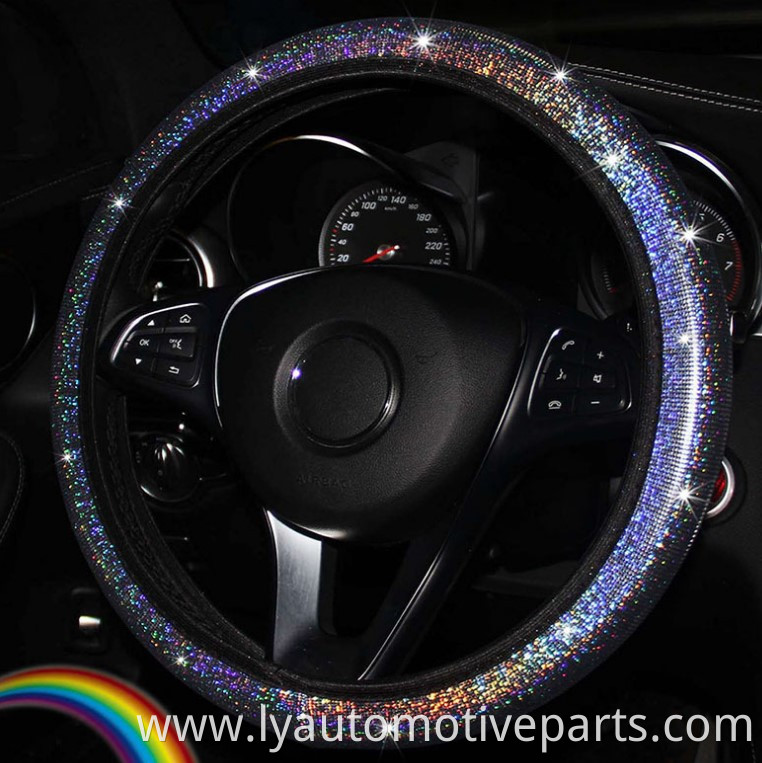 Diamond Leather Steering Wheel Cover for Women Girls, Universal Fit 15 Inch Car Wheel Protector (Anti-Slip)